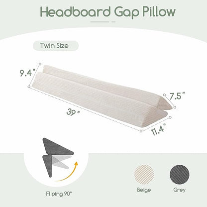 HIGOGOGO Twin Size Wedge Pillow for Headboard Gap - Multi Functional Mattress Wedge Bed Gap Filler Close The Gap (0-7") Between Your Mattress and Headboard or Wall (Beige 39"x11"x9")