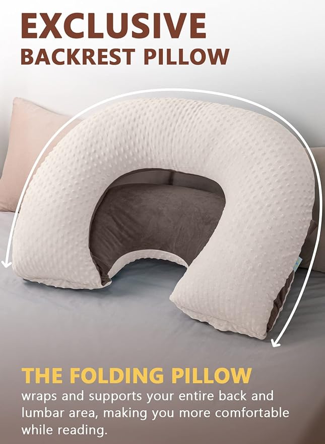 INSEN Reading Pillow, Back Pillow for Sitting in Bed and Couch, Gaming Pillow for Adults, Sit Up Support for Bed, Brown Bubble Velvet