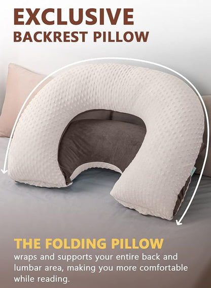 INSEN Reading Pillow, Back Pillow for Sitting in Bed and Couch, Gaming Pillow for Adults, Sit Up Support for Bed, Brown Bubble Velvet