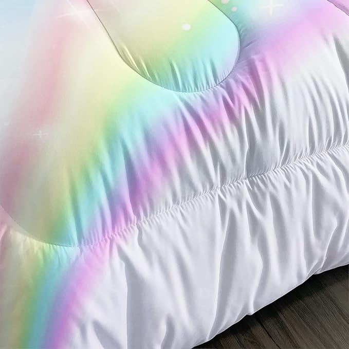 Unicorn Comforter Set for Girls Butterfly Bedding Set Rainbow Quilt Set Full with 1 Comforter and 2 Pillowcases