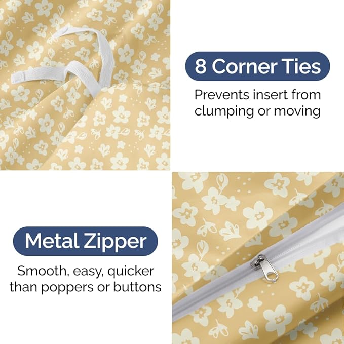 Duvet Cover Twin/Twin XL Size Set - Extra Soft Floral Duvet Cover 68 x 90 with 1 Pillow Sham - Comfy, Breathable Floral Bedding Set - Hotel Luxury & Fade Free w/ Zipper Closures & Ties - Yellow Meadow