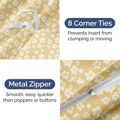 Duvet Cover King Size Set - Extra Soft Floral Duvet Cover 104 x 90 with 2 Pillow Shams - Comfy, Breathable Floral Bedding Set - Hotel Luxury & Fade Free with Zipper Closures and Ties - Yellow Meadow