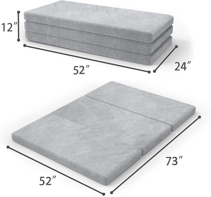 SINWEEK Tri Folding Mattress with Storage Bag 4" Foldable Mattress Foam Topper Floor Cot, Guest Bed with Machine Washable Cover and Waterproof Lining, CertiPUR-US Certified 52 x 73 Inch