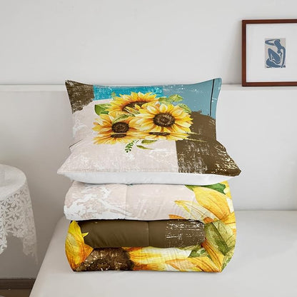 Feelyou Abstract Comforter Sunflowers Yellow Flroral Comforter Set for Boys Girls Children Grey Blue Brown Modern Abstract Art Bedding Set Room Decor King Size Duvet Set 3Pcs