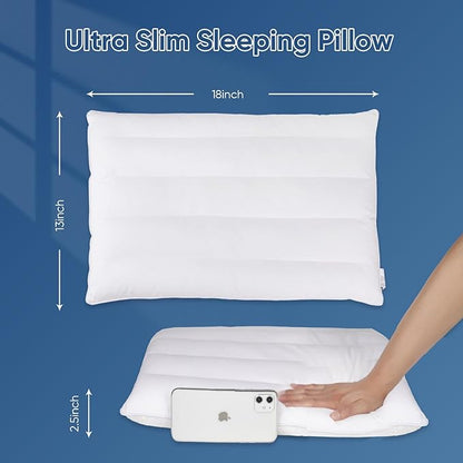 MINUPWELL Ultra Flat Small Pillow for Sleeping, 18x13in Small Pillow for Travel 7D High Support 2.5 inch Height Ultra Thin Mini Pillows -100% Cotton