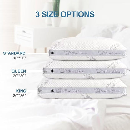 Organic Cotton Queen Bed Pillows, Shredded Memory Foam Pillows, Adjustable Bed Pillow for Sleeping, 20"x30"Organic Cotton Bed Pillows for Side, Back, Stomach Sleepers（Pack of 1）