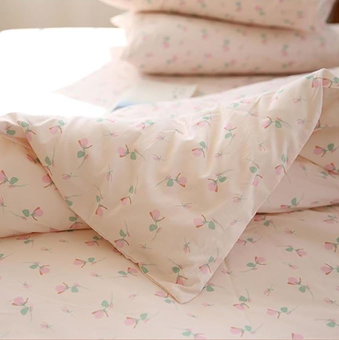 Floral Duvet Cover Queen Size Pink Flower Coquette Bedding Set 3 Pieces Kids Boys Girls Princess Style Green Botanical Reversible Ultra Soft Breathable Duvet Cover Set