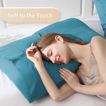 King Pillowcases, Cooling Viscose from Bamboo Pillow Covers with Envelope Closure, Soft Moisture-Wicking for Hot Sleepers, Hair and Skin-Friendly, Blue, 2 Pack