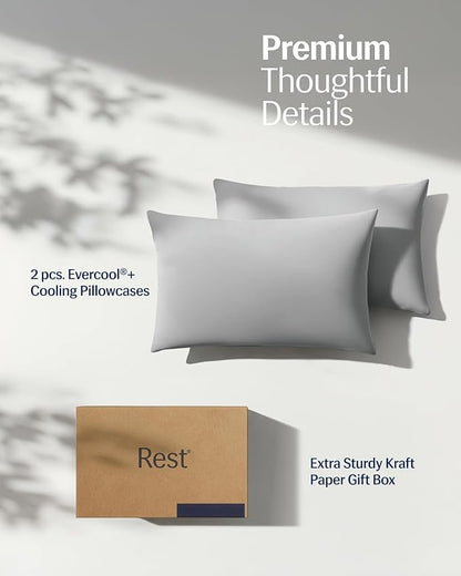 REST® Evercool®+ Cooling Pillowcases King - 2 Pillowcases for Sensitive Skin, Silver Infused Fabric for Hygienic Sleep, Silky Smooth for Curly Hair, High Elastic for Snug Fit (19x35 inches)