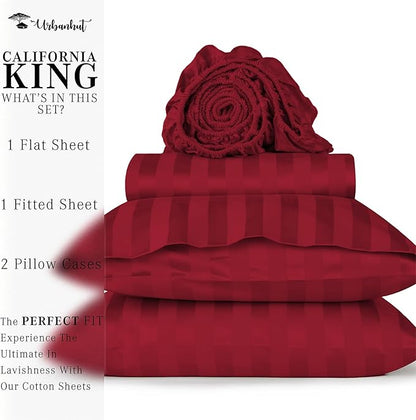 URBANHUT 1000 Thread Count Damask California King Bed Sheets Egyptian Cotton Sheet Set, Long Staple Soft & Breathable, 4 Pc Bed Sheet Sets, Luxury Hotel Sateen Sheets Fits 16" Deep Pocket - Burgundy