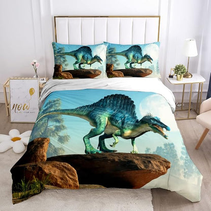 Men Duvet Cover Set Boys Queen Size Dinosaur Comforter Cover Bedding Set 3D Microfiber 1 Piece Duvet Cover with Zipper Closure 2 Pieces Pillow Shames No Comforter (Dino13, Full/Queen)