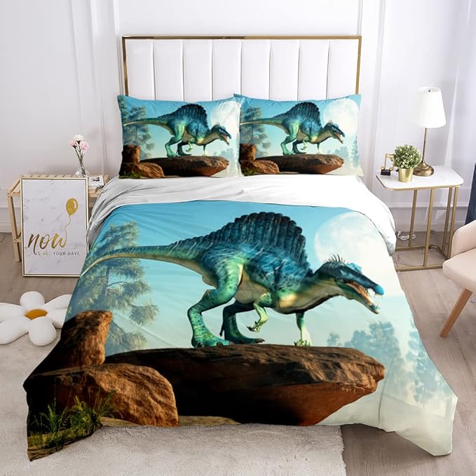 Duvet Cover Set Boys Twin Size Dinosaur Comforter Cover Bedding Set 3D Cartoon Kids Microfiber 1 Piece Duvet Cover 2 Pieces Pillow Shames No Comforter (Dino13, Twin)