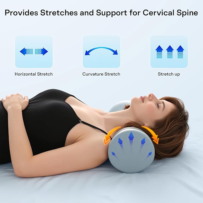 Cervical Neck Roll Pillow - Memory Foam Cylinder Bolster Pillows for Neck Support - Ergonomic Design Round Neck Pillow with Cooling Cover for Leg, Back, Yoga (Grey Blue)