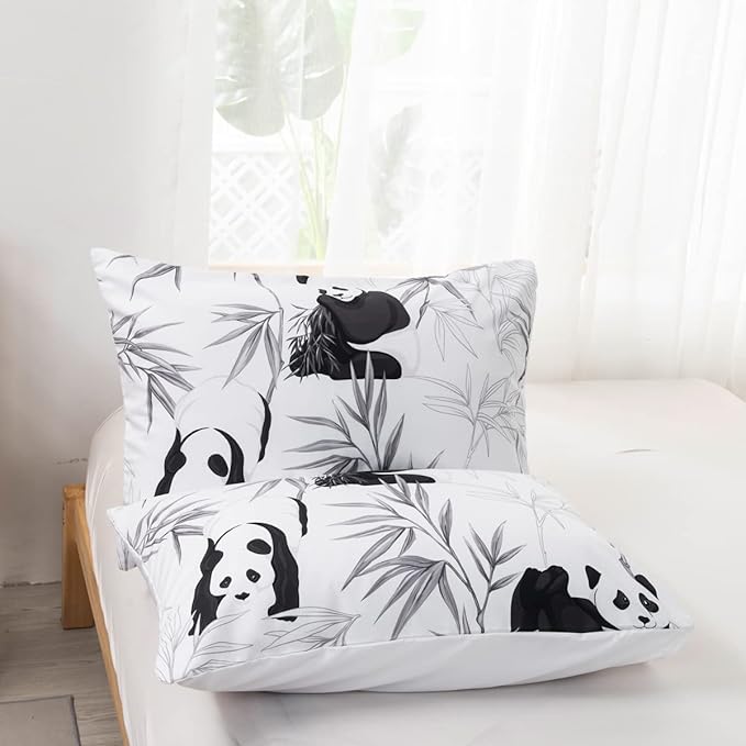 CVHOUSE Panda Bedding Set, Full Size, Cute Panda Comforter Set Cover, Soft, 1 Duvet Cover 2 Pillowcases, Christmas Decor, Full 79'x89'
