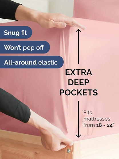Extra Deep Twin XL Sheet Set - 4 Piece Breathable and Cooling Sheets - Hotel Luxury Bed Sheets Set - Easy Fit - Soft, Wrinkle Free and Comfy Sheets Set - Baby Pink Sheet Set with Extra Deep Pockets