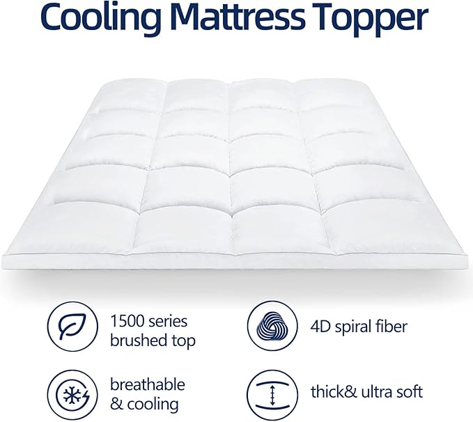 Mattress Topper Full XL for Back Pain, Extra Thick Mattress Pad Cover, Plush Pillow Top, Deep Elastic Pocket, White, 54"X80"+20"