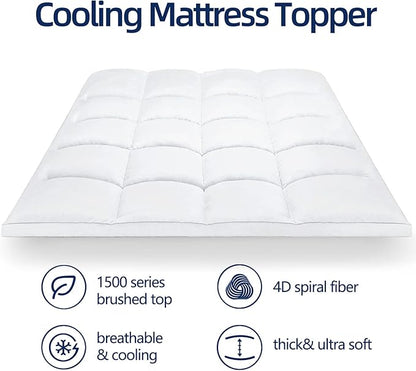 Mattress Topper Full for Back Pain, Extra Thick Mattress Pad Cover, Plush Pillow Top, Deep Elastic Pocket, White, 54"X75"+20"