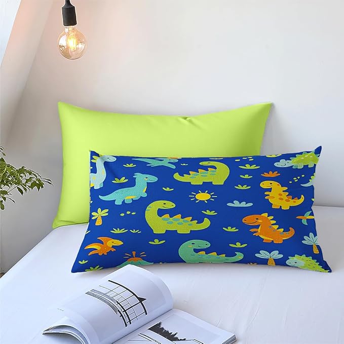 Dinosaur Duvet Cover Sets Queen Size for Kids Boys Girls Teens, Cartoon Blue Green Comforter Cover,1 Duvet Cover 69x90 Inches and 1 Pillowcase 20x26 Inches (Queen,No Comforter)