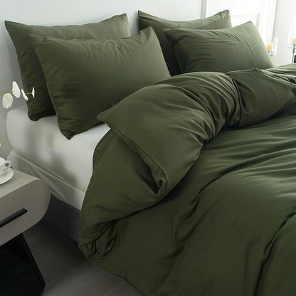 Jane yre Green Duvet Cover King 100% Brushed Microfiber 3 Pieces Duvet Cover King Green 1 Duvet Cover +2 Pillowcases with Zipper Closure Luxury Soft Breathable Comfy