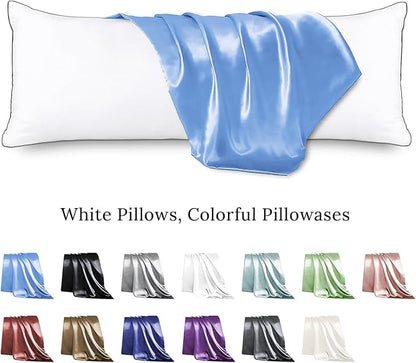 HUXMEYSON Body Pillow with Satin Pillowcase, Body Pillow for Adults, Removable Cover, Light Blue (20"x54")
