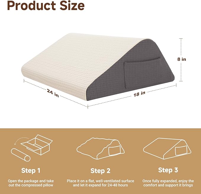 Knee Wedge Pillow for After Surgery, Leg Elevation Pillow for Knees Ankles Hip Back Pain Relief, 8" Triangle Leg Pillow for Swelling Blood Circulation, Knee Pillow for Sleeping, Washable Cover, Grey