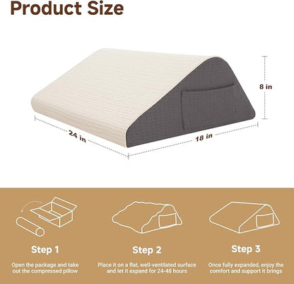 Knee Wedge Pillow for After Surgery, Leg Elevation Pillow for Knees Ankles Hip Back Pain Relief, 8" Triangle Leg Pillow for Swelling Blood Circulation, Knee Pillow for Sleeping, Washable Cover, Grey