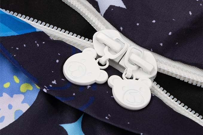 Holawakaka Kids Zipper Bedding Galaxy Comforter Set, Boys Girls Twin Size Outer Space Stars Planet Print Zippered Bed Sets, Child Cartoon Dorm Zip Bedding