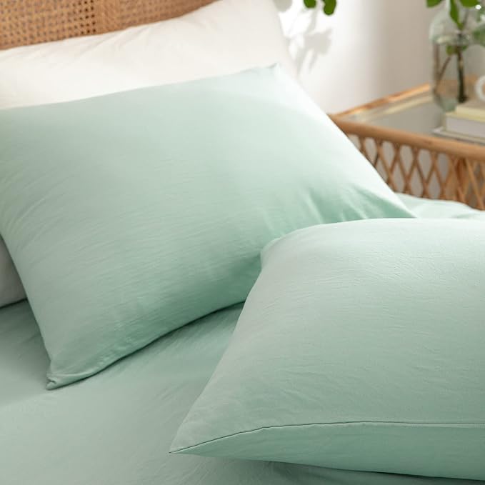 Green Duvet Cover King Size 3-Piece Set - 100% Washed Microfiber, Lightweight & Chic with Zipper Closure & Corner Ties, Includes 1 Duvet Cover & 2 Pillowcases