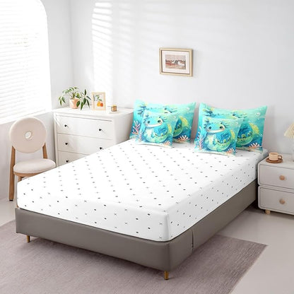Feelyou Cute Axolotl 7 Piece Bedding Set King Size Cute Blue Teal Axolotl for Kids Boys Girls Teens Toddler Ocean Animal Bed in a Bag Comforter Set with Sheets Cartoon Bed Set