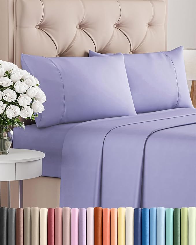 Twin 4 Piece Sheet Set - Comfy Breathable & Cooling - Ultra Soft Hotel Luxury Bedding Set w/ 8-16 Inch Deep Pockets - 1 Flat & 1 Fitted Sheet & 2 Pillowcases - Wrinkle Free and Easy Care - Lavender