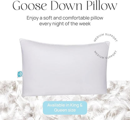 Pure Dream Firm Pillow Queen Pillow Medium Support, Queen Size 20x30 Inch Goose Feather Down Pillows, 100% Cotton Shell Pack of 1