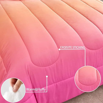 Yogeneg Rainbow Kids Comforter Sets Full/Queen Size for Teen Girl &Boys Women, Pink Orange Ombre Comforter with 2 Pillowcase, Microfiber 3 Piece Bedding Set,All Season (Rainbow D, Queen)