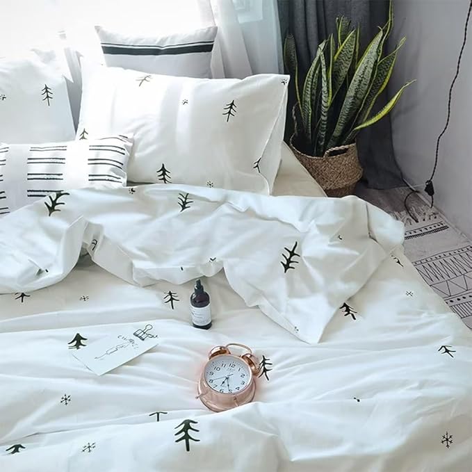 BuLuTu Kids Duvet Cover King Cotton White/Grey,Premium Boys Girls Bedding Sets King,Soft Comforter Cover Zipper Closure,Forest Tree Print Pattern,Super Soft,Breathable,No Comforter…