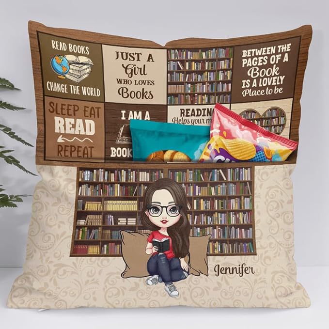 ENCYCOM Personalized Book Reading Pocket Pillow - Custom Reading Pillows with Name – Uniqua Gift for Bookworm Girls, Women Who Love Books, Perfect for Bed or Cozy Corner (Reading Pillow 04)