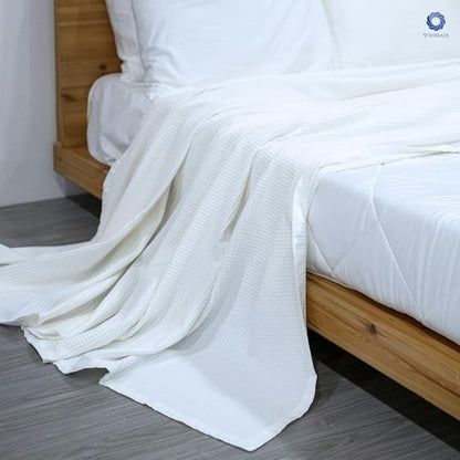 GOTS Certified Organic Cotton Waffle Weave Blanket, Twin Bed Blanket, 66"X90"Cozy Throw Blanket for Couch, Modern Home Decor, Throw Blankets, Comfy Waffle Blanket & Soft Bed Blankets - White