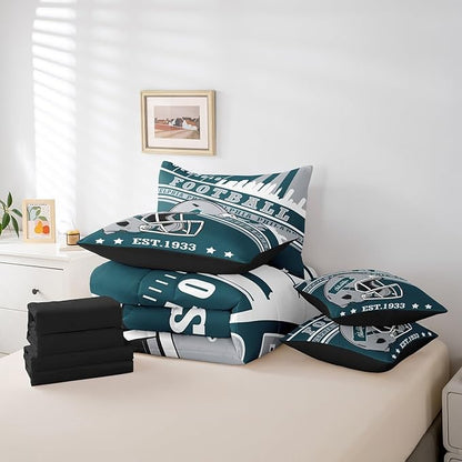 Erosebridal Kids Football Sports Seasonal Comforter Set, Sports Fans Gifts, Football Comforter + Flat Sheet + Fitted Sheet + 2 Pillowcases + 2 Throw Pillow Covers, King