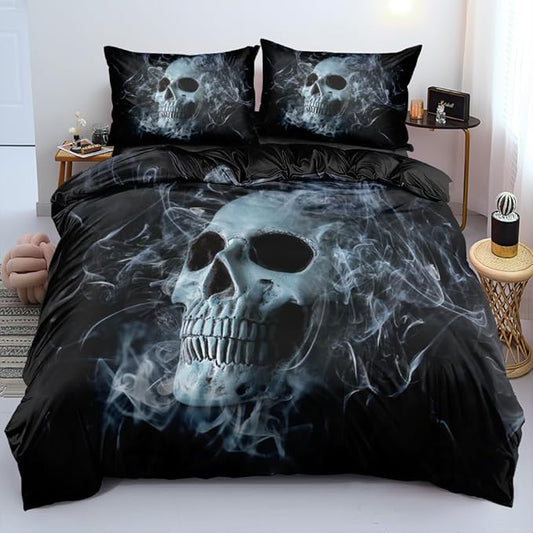 King Size 3D Skull Duvet Cover Halloween Bed Set Spooky Bedding Sets for Boys Horror Gothic Bedroom Decor