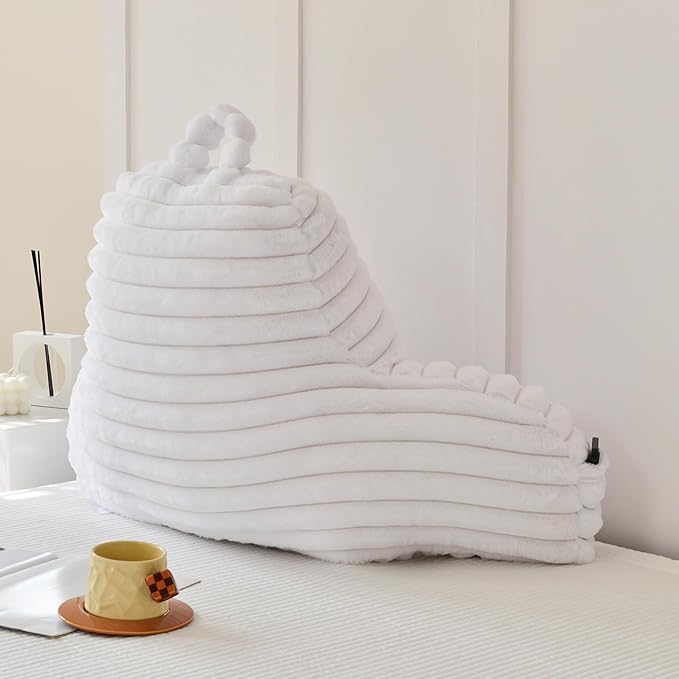 Yaoshuho Large Reading Pillow for Adults, Back Support Pillow for Sitting Up in Bed with Arms, Couch for Lounging Bedrest, White