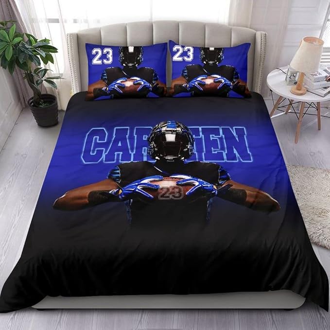 Personalized American Football Bedding Set, Kids 3 Piece Duvet Cover Set with Pillow Shams for Teens Boys, NO Comforter, Twin Size for Rugby Lovers (Football 16)
