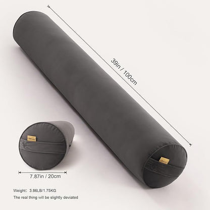 Long Pillow for Bed – Round Bolster Pillow for Adults, Body Pillow for Sleeping, Ergonomic Support,39 x 7.87 Inches,Steel Gray
