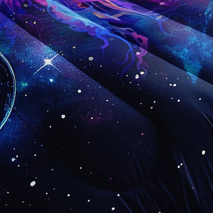 Glowing Jellyfish Comforter Set Full Size,Galaxy Space Planet Rocket Print Comforter Set for Kids Teens Boys Girls Room Decor,Universe Sea Creatures Bedding with 2 Pillowcases.