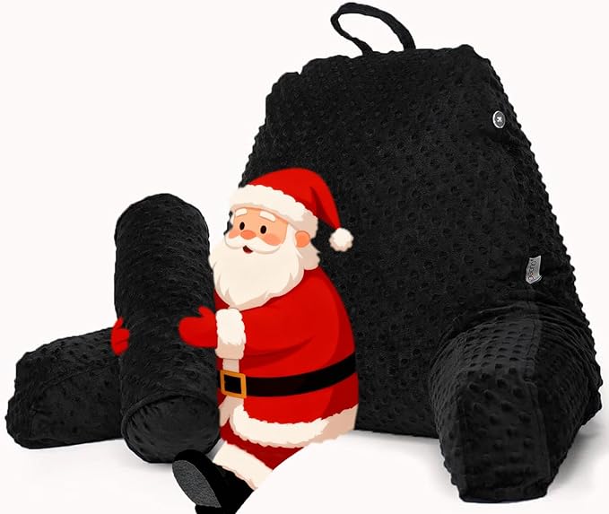 Reading Pillow for Sitting in Bed, Extra Large Backrest Support Cushion with Arms, Sit up Back Pillow Shredded Memory Foam back support Chair Pillow, Bed Rest Pillows with pocket, Detachable Neck Roll
