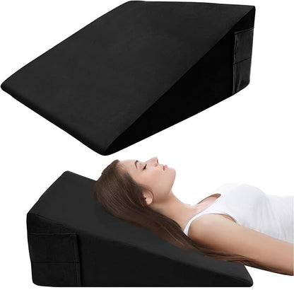 Memory Foam Bed Wedge Pillow (10"x24"x24") - Acid Reflux & Back Pain Relief, Anti-Snoring Incline Design, Removable Washable Cover for Sleep & Post-Surgery Support