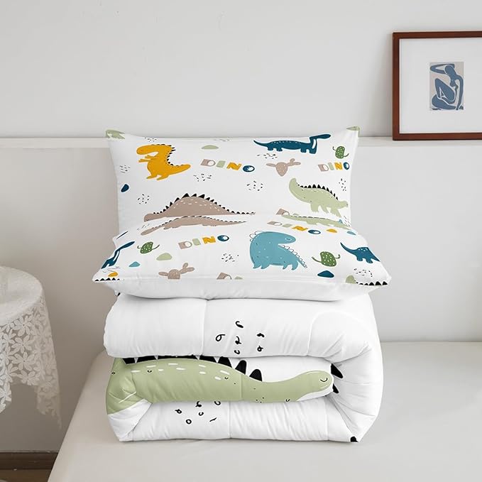 Feelyou Cute Dinosaur Comforter Set Cartoon Cactus Bedding Set Decor Jungle Dino Boho Succulent Comforter Wild Animal Pattern Yellow Grey Duvet Set Bedroom Quilt Set 3Pcs King