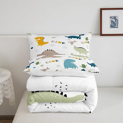Feelyou Cute Dinosaur Comforter Set Cartoon Cactus Bedding Set Decor Jungle Dino Boho Succulent Comforter Wild Animal Pattern Yellow Grey Duvet Set Bedroom Quilt Set 3Pcs Queen