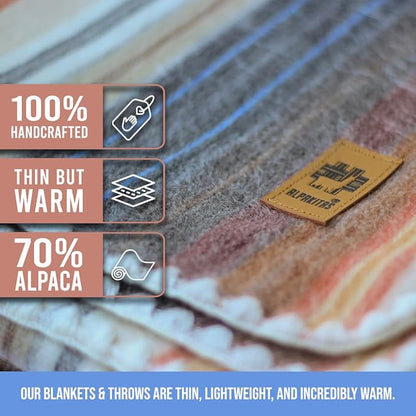 Alpaca Wool Blanket - Queen Size Bed Blanket - Alpaca Throw - Best Gift & Warm Throw, Lightweight, Couch or Camp- Outdoor - 87 x 64 inches (White & Brown)