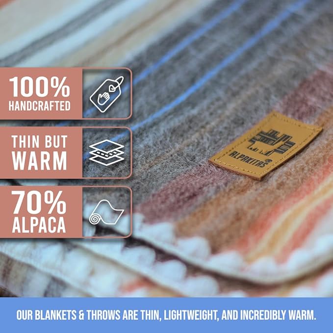 Alpaca Wool Blanket - Twin Size Bed Throw & Warm, Lightweight, Couch or Camp - Outdoor - 75 x 38 Inches (White & Brown)