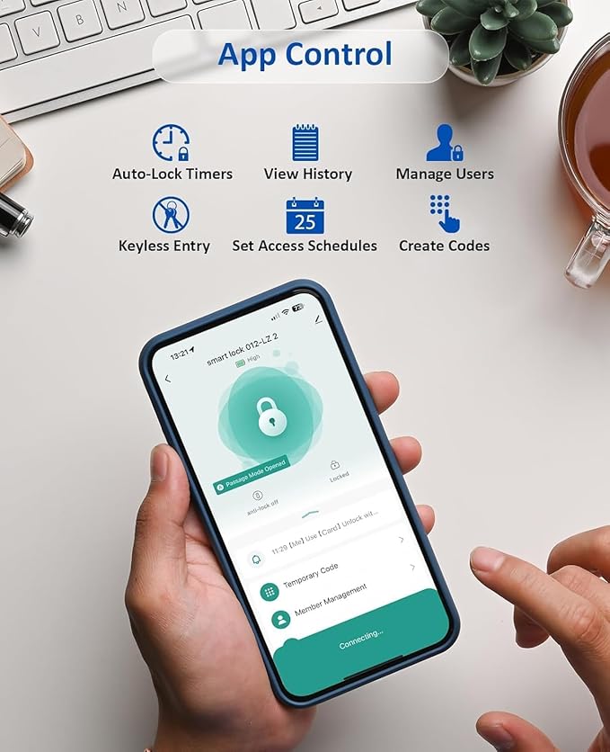 Smart Deadbolts Lock, Bluetooth Fingerprint Door Lock,5 in 1 Keyless Entry Door Lock with App Control,Electronic Touchscreen Keypad,Easy Installation,IP65,Matte Black
