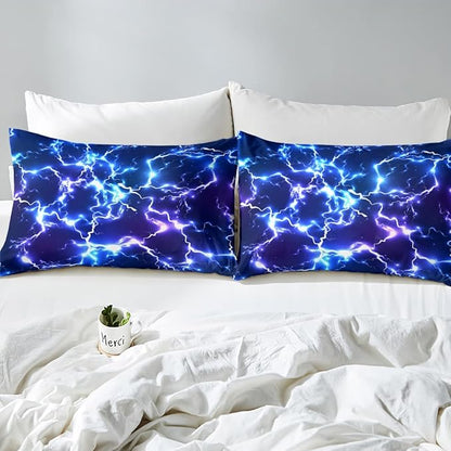 3D Lightning Strike Duvet Cover Twin,Neon Blue Game Flash Bedding Set 2pcs for Kids Boys Teens Gamer Room Decor,Fashion Shiny Comforter Cover Modern Gaming Cool Quilt Cover with 1 Pillowcase