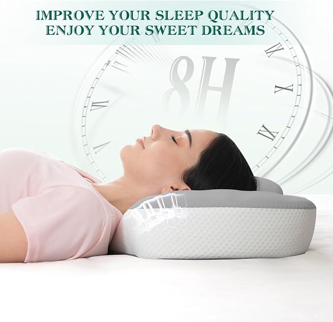 Cervical Pillow for Neck and Shoulder Support, Ergonomic Memory Foam Contour Pillows with Adjustable Dual Heights & Breathable Cover for Side Back Stomach Sleepers